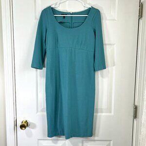 Talbots Teal Green Classic Preppy Knit 3/4 Sleeve Sheath Dress Size 4 Petite